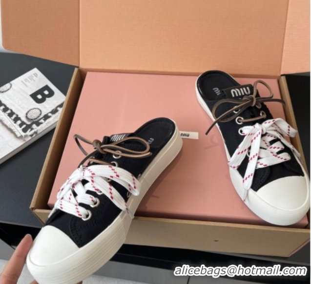 Perfect Miu Miu Washed Denim Sneaker Mules Black 2025 5E384E