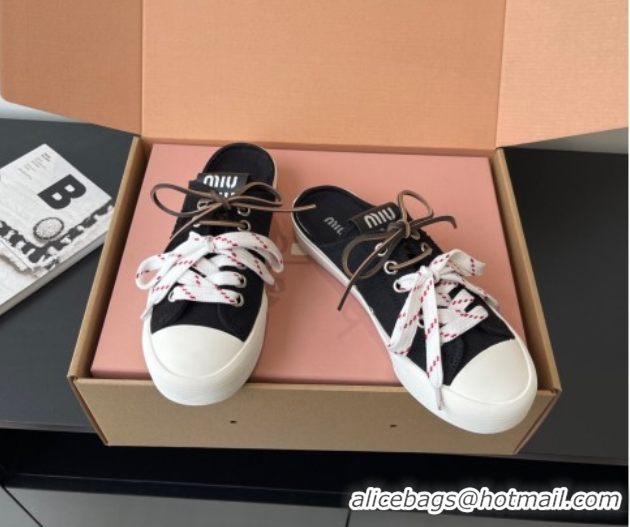 Perfect Miu Miu Washed Denim Sneaker Mules Black 2025 5E384E