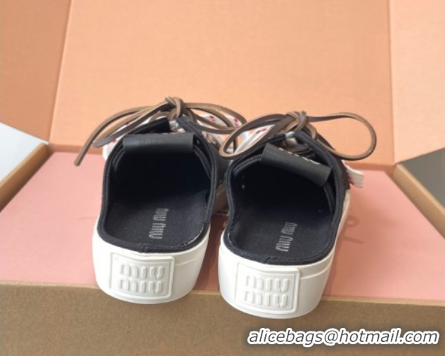 Perfect Miu Miu Washed Denim Sneaker Mules Black 2025 5E384E