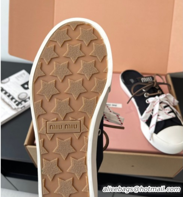 Perfect Miu Miu Washed Denim Sneaker Mules Black 2025 5E384E