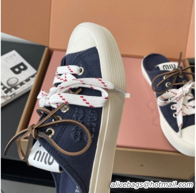 Best Price Miu Miu Washed Denim Sneaker Mules Dark Blue 2025 5E384E