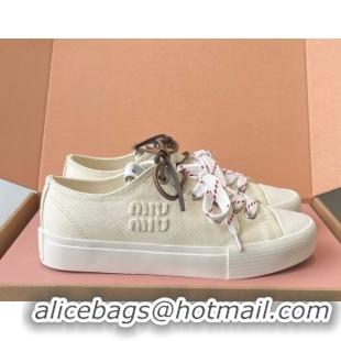 Expensive Miu Miu Washed Denim Low-top Sneakers White 2025 5E384E