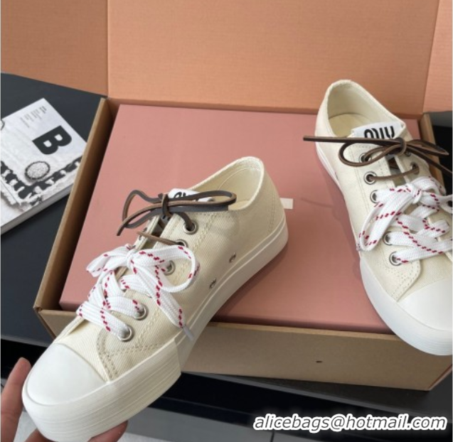 Expensive Miu Miu Washed Denim Low-top Sneakers White 2025 5E384E