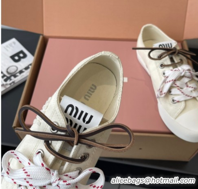 Expensive Miu Miu Washed Denim Low-top Sneakers White 2025 5E384E
