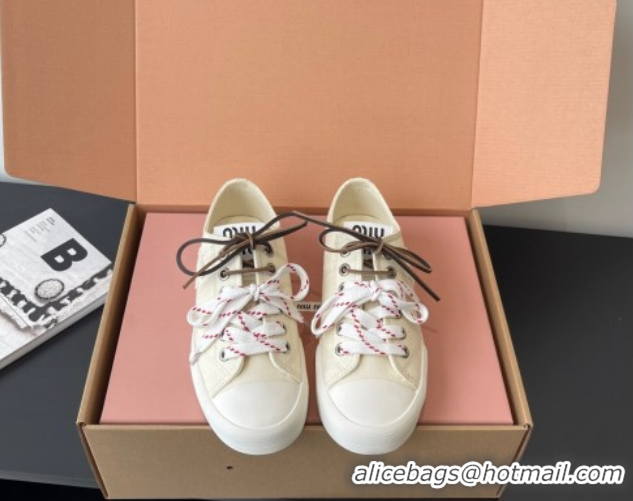 Expensive Miu Miu Washed Denim Low-top Sneakers White 2025 5E384E