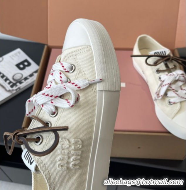 Expensive Miu Miu Washed Denim Low-top Sneakers White 2025 5E384E