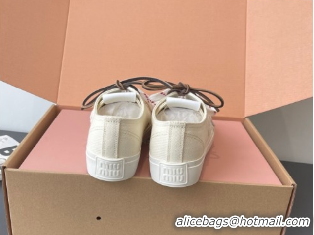 Expensive Miu Miu Washed Denim Low-top Sneakers White 2025 5E384E