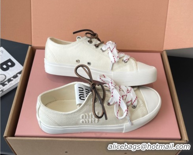 Expensive Miu Miu Washed Denim Low-top Sneakers White 2025 5E384E