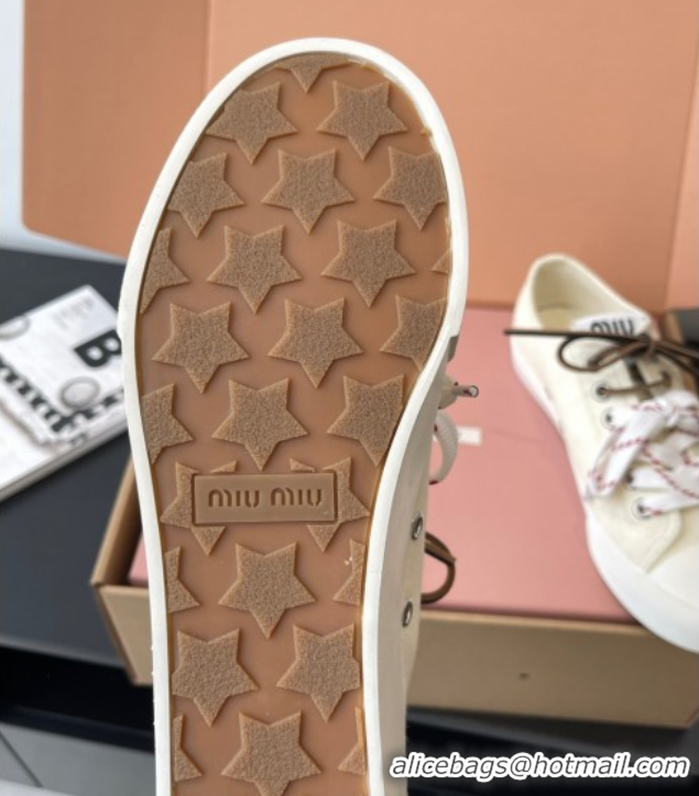 Expensive Miu Miu Washed Denim Low-top Sneakers White 2025 5E384E