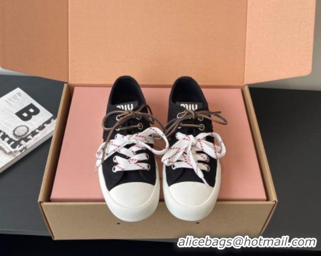Top Grade Miu Miu Washed Denim Low-top Sneakers Black 2025 5E384E