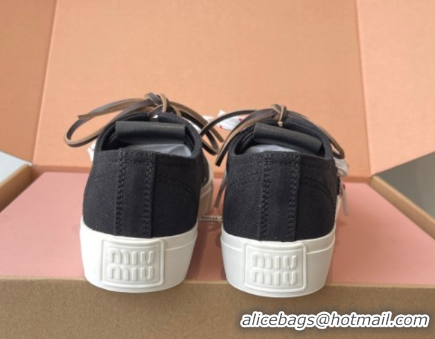 Top Grade Miu Miu Washed Denim Low-top Sneakers Black 2025 5E384E