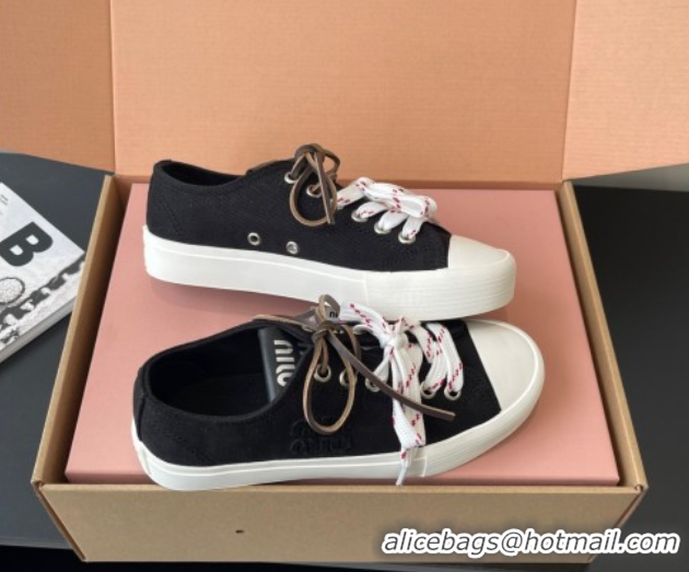 Top Grade Miu Miu Washed Denim Low-top Sneakers Black 2025 5E384E