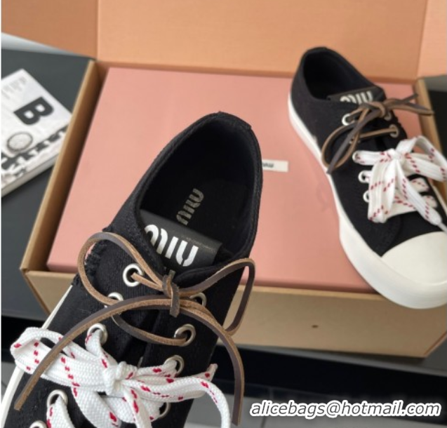 Top Grade Miu Miu Washed Denim Low-top Sneakers Black 2025 5E384E