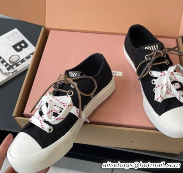 Top Grade Miu Miu Washed Denim Low-top Sneakers Black 2025 5E384E