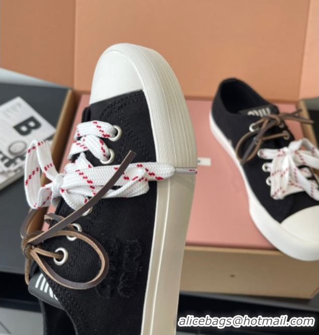 Top Grade Miu Miu Washed Denim Low-top Sneakers Black 2025 5E384E