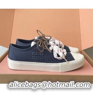 Buy Luxury Miu Miu Washed Denim Low-top Sneakers Dark Blue 2025 5E384E