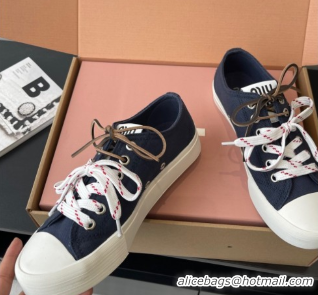 Buy Luxury Miu Miu Washed Denim Low-top Sneakers Dark Blue 2025 5E384E