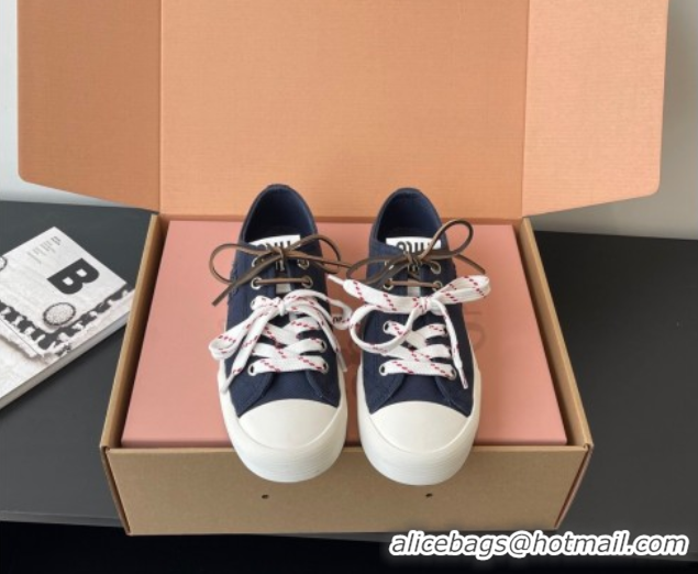 Buy Luxury Miu Miu Washed Denim Low-top Sneakers Dark Blue 2025 5E384E