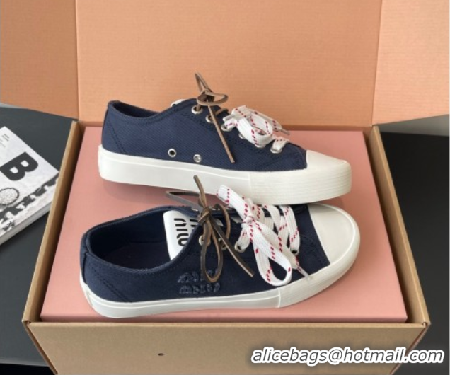 Buy Luxury Miu Miu Washed Denim Low-top Sneakers Dark Blue 2025 5E384E