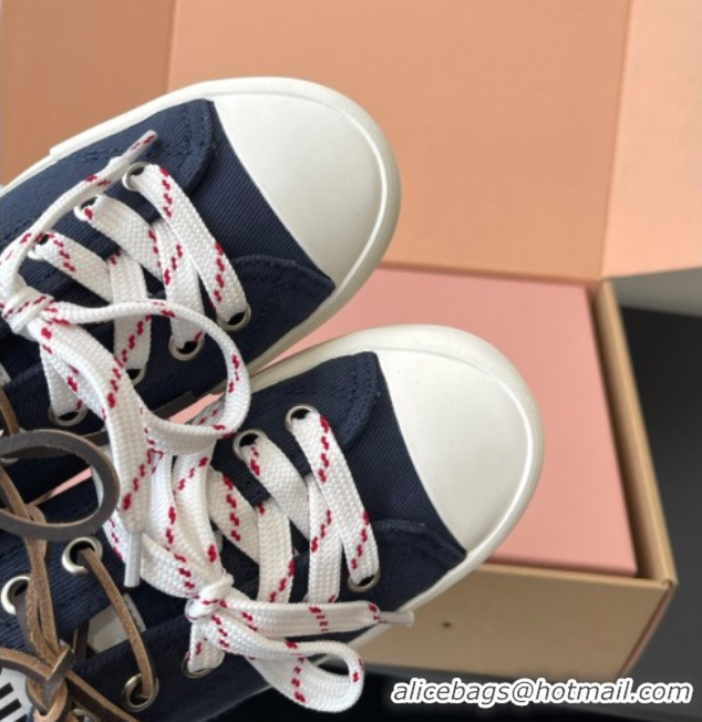 Buy Luxury Miu Miu Washed Denim Low-top Sneakers Dark Blue 2025 5E384E