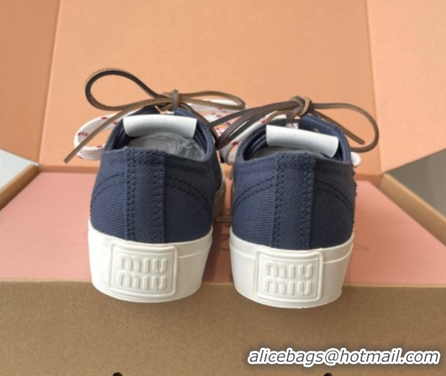 Buy Luxury Miu Miu Washed Denim Low-top Sneakers Dark Blue 2025 5E384E