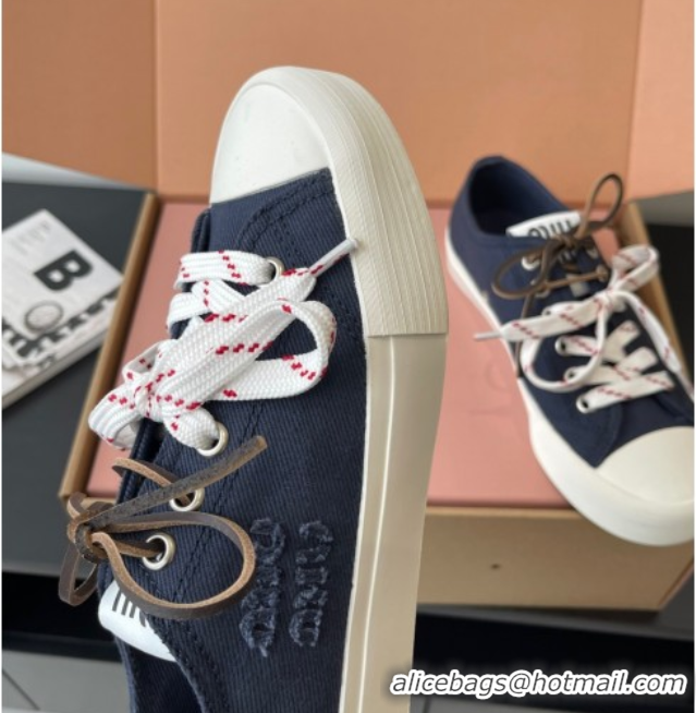 Buy Luxury Miu Miu Washed Denim Low-top Sneakers Dark Blue 2025 5E384E