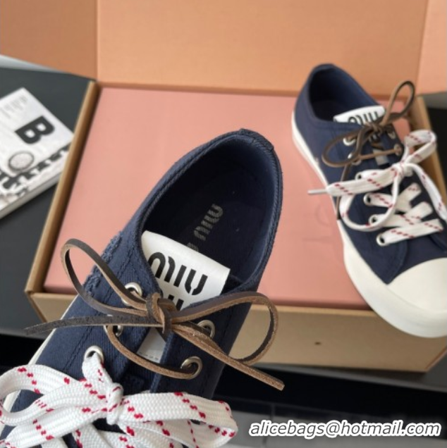 Buy Luxury Miu Miu Washed Denim Low-top Sneakers Dark Blue 2025 5E384E