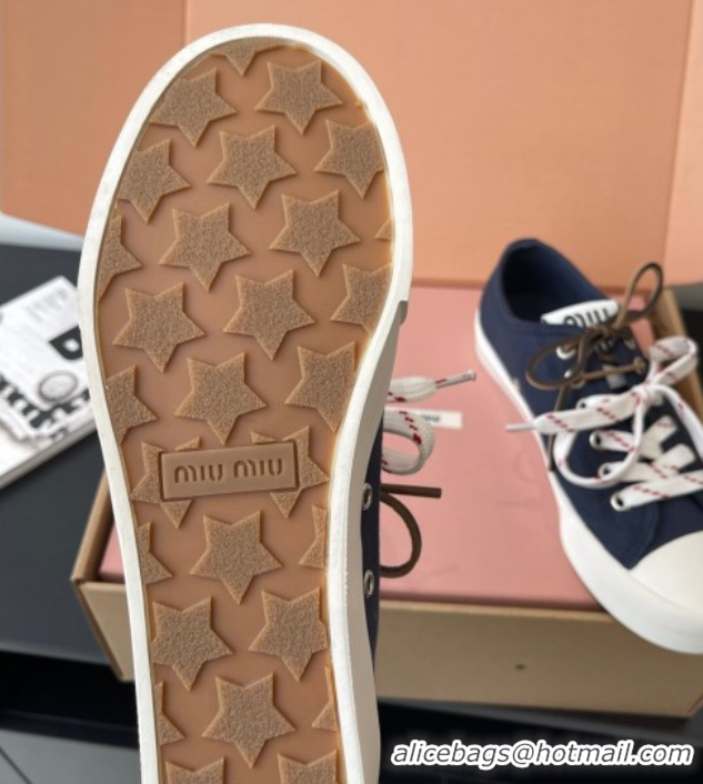 Buy Luxury Miu Miu Washed Denim Low-top Sneakers Dark Blue 2025 5E384E