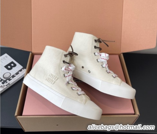 Grade Quality Miu Miu Washed Denim High-top Sneakers White 2025 5E384E