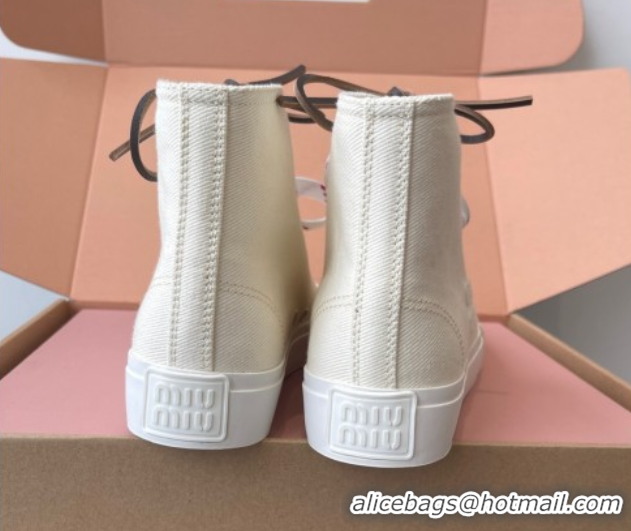 Grade Quality Miu Miu Washed Denim High-top Sneakers White 2025 5E384E