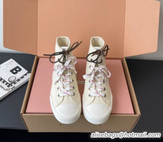 Grade Quality Miu Miu Washed Denim High-top Sneakers White 2025 5E384E