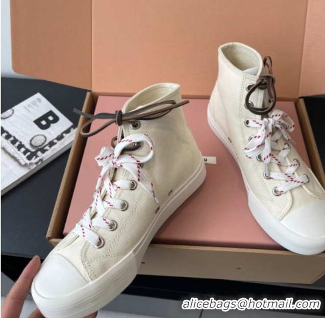 Grade Quality Miu Miu Washed Denim High-top Sneakers White 2025 5E384E