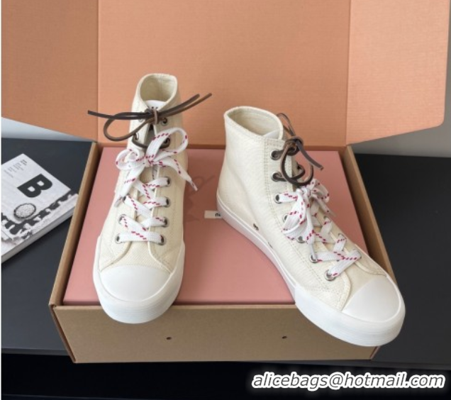 Grade Quality Miu Miu Washed Denim High-top Sneakers White 2025 5E384E