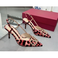 Super Valentino Vlogo Slingback Pumps 8cm in Leopard Print Leather Pink 2025 VLTN02253