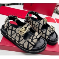 Best Price Valentino VLogo Locker Flat Strap Sandals in Toile Iconographe Fabric Grey 2025 VLTN02254