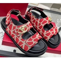 Purchase Valentino VLogo Locker Flat Strap Sandals in Toile Iconographe Fabric Red 2025 VLTN02254