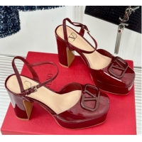 Top Grade Valentino VLOGO Signature Platform Pump 115MM Patent Leather Burgundy 5030501