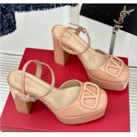 Unique Style Valentino VLOGO Signature Platform Pump 115MM Patent Leather Nude Pink 5030504