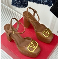 Pretty Style Valentino VLOGO Signature Platform Pump 115MM Nappa Leather Brown 5030506