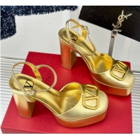 Grade Quality Valentino VLOGO Signature Platform Pump 115MM Nappa Leather Gold 5030508