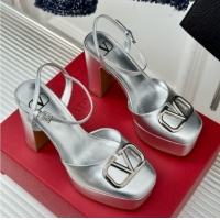 Classic Hot Valentino VLOGO Signature Platform Pump 115MM Nappa Leather Silver 5030509