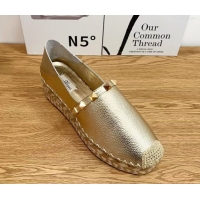 Good Quality Valentino Rockstud Platform Espadrilles 2cm in Grained Calfskin Gold 0426095