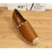 Good Looking Valentino Rockstud Platform Espadrilles 2cm in Grained Calfskin Brown 0426096