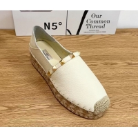 Most Popular Valentino Rockstud Platform Espadrilles 2cm in Grained Calfskin White 50426097