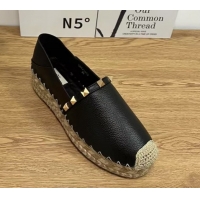 Unique Style Valentino Rockstud Platform Espadrilles 2cm in Grained Calfskin Black 50426098