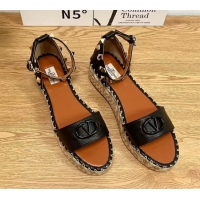Best Product Valentino Vlogo Platform Espadrille Sandals in Grained Calfskin Black 0426099