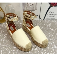 Classic Specials Valentino Rockstud Platform Espadrilles in Grained Calfskin with Ankle Strap White 50426102