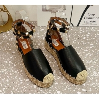 Best Price Valentino Rockstud Platform Espadrilles in Grained Calfskin with Ankle Strap Black 50426103