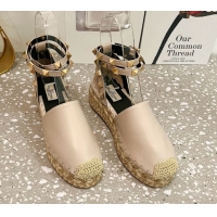 Low Price Valentino Rockstud Platform Espadrilles in Grained Calfskin with Ankle Strap Dusty Pink 50426104