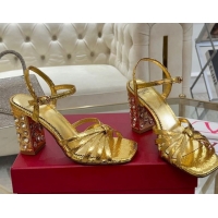 Durable Valentino Preshoes Heel Sandals 9cm in Laminated Snakeskin Embossed Leather Yellow Gold 0428006